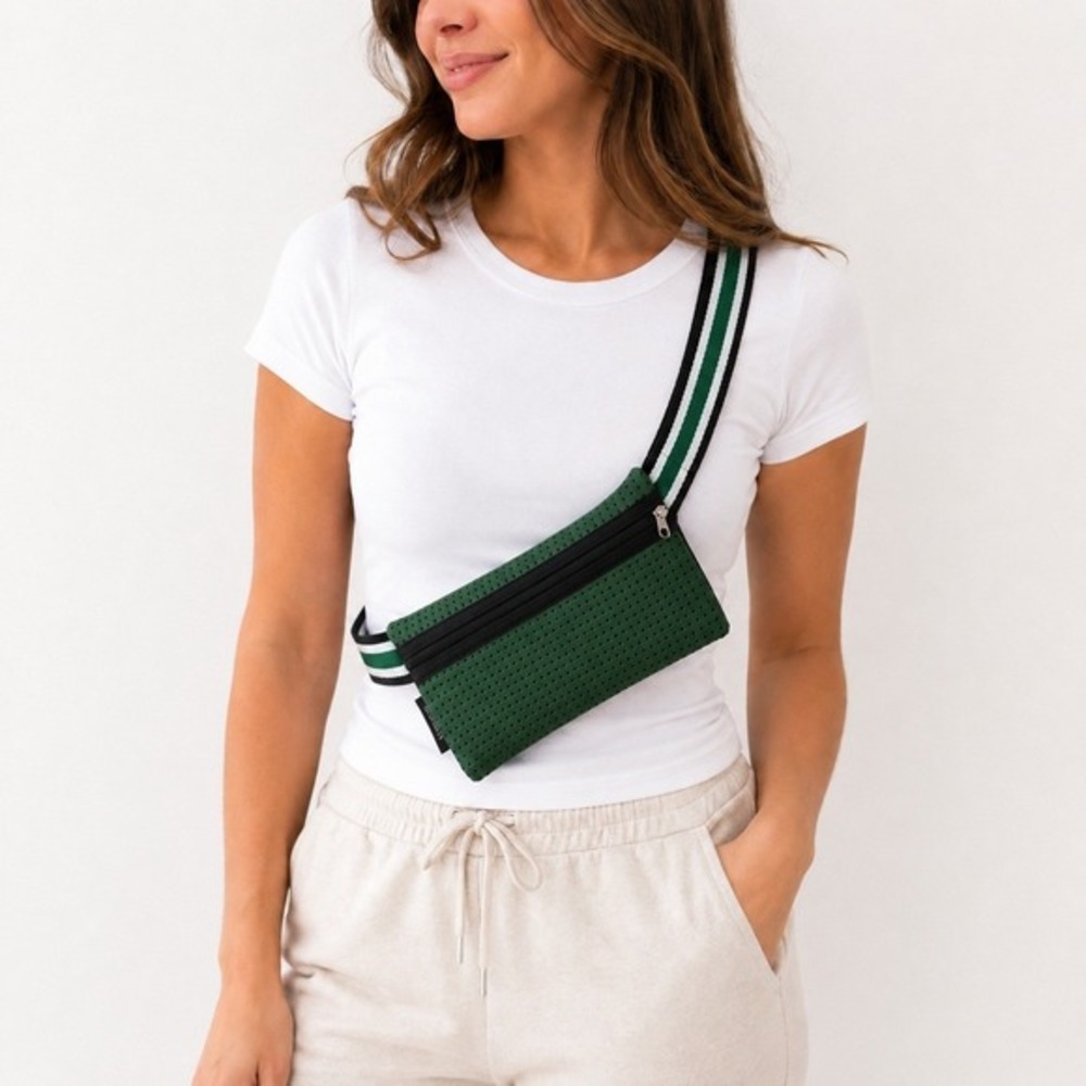 Punch Green Neoprene‎ Belt Bag Striped Strap Fanny Pack